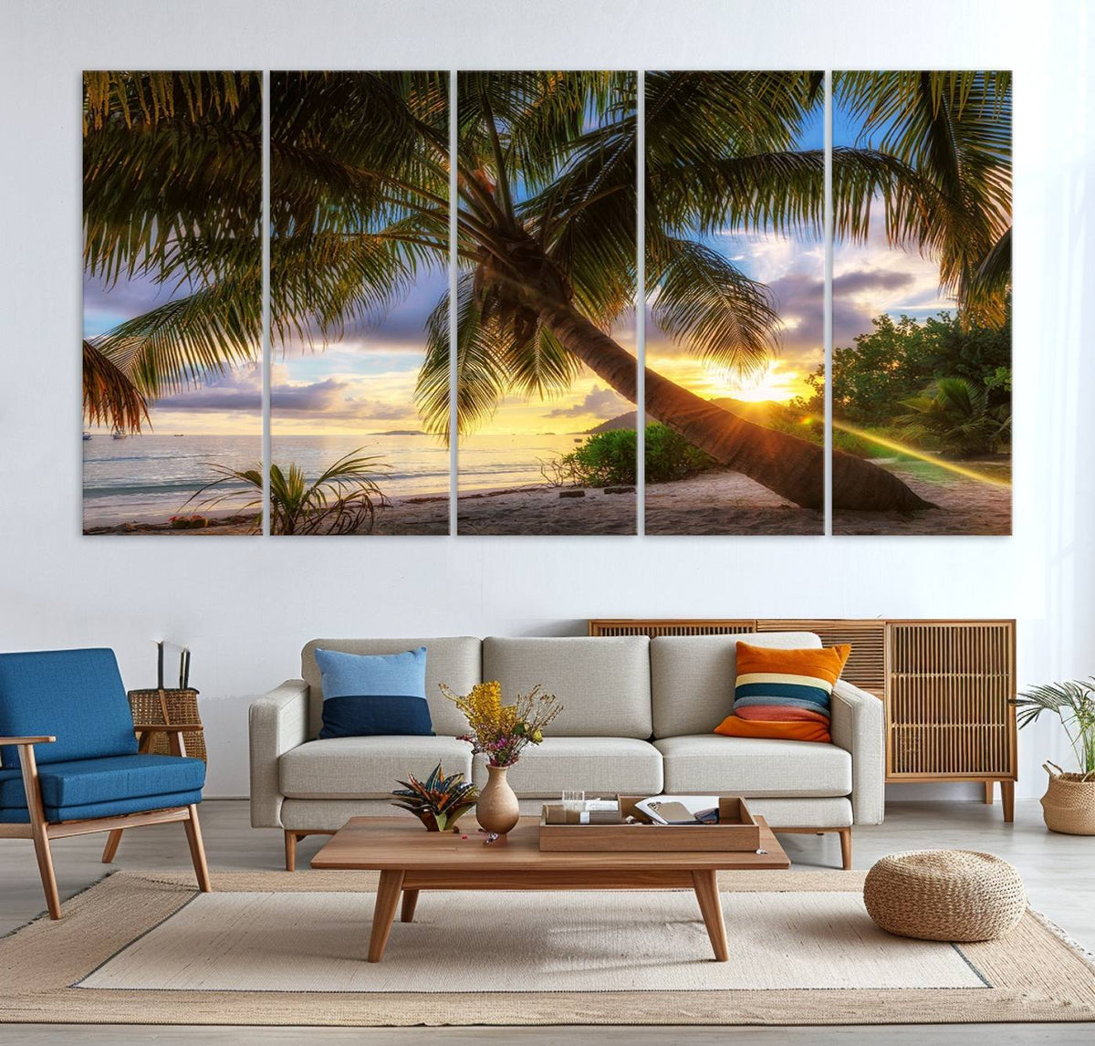 Coastal Sunset Palm Tree Giclee Canvas Print – Tropical