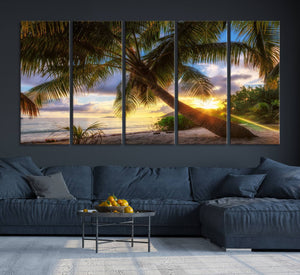 Coastal Sunset Palm Tree Giclee Canvas Print – Tropical