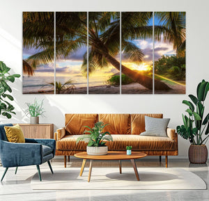 Coastal Sunset Palm Tree Giclee Canvas Print – Tropical