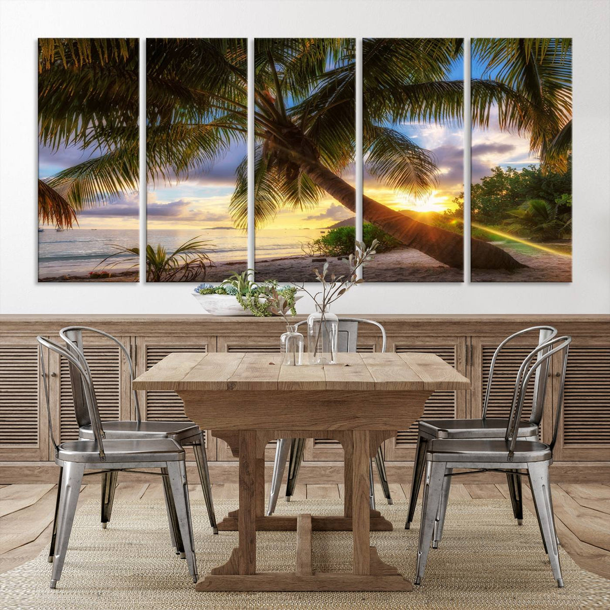 Coastal Sunset Palm Tree Giclee Canvas Print – Tropical