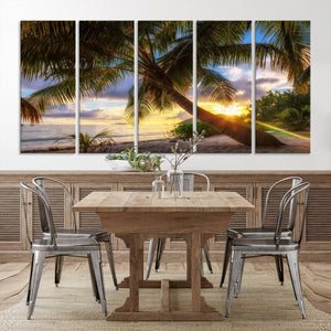 Coastal Sunset Palm Tree Giclee Canvas Print – Tropical