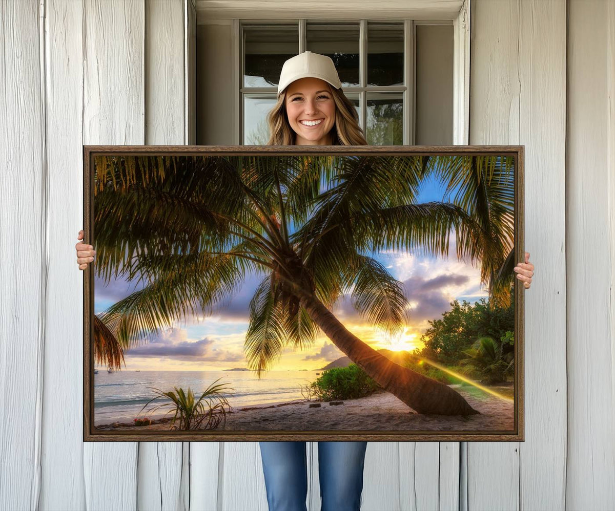 Coastal Sunset Palm Tree Giclee Canvas Print – Tropical