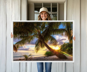 Coastal Sunset Palm Tree Giclee Canvas Print – Tropical