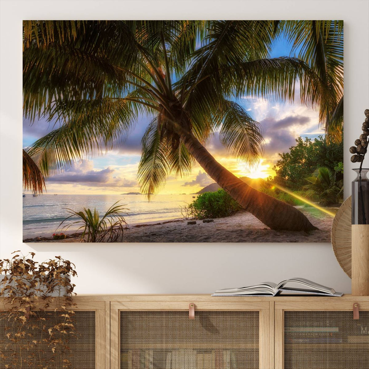 Coastal Sunset Palm Tree Giclee Canvas Print – Tropical