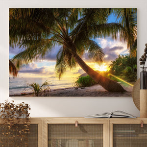 Coastal Sunset Palm Tree Giclee Canvas Print – Tropical