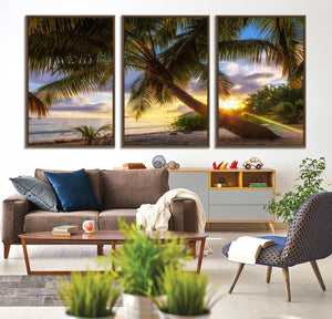 Coastal Sunset Palm Tree Giclee Canvas Print – Tropical