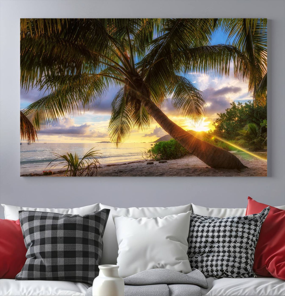 Coastal Sunset Palm Tree Giclee Canvas Print – Tropical