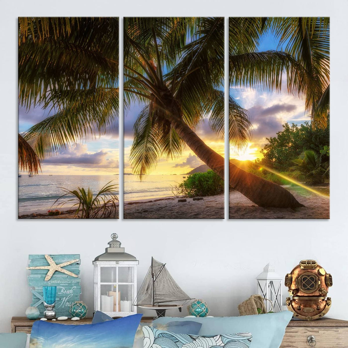 Coastal Sunset Palm Tree Giclee Canvas Print – Tropical