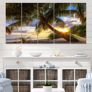 Coastal Sunset Palm Tree Giclee Canvas Print – Tropical
