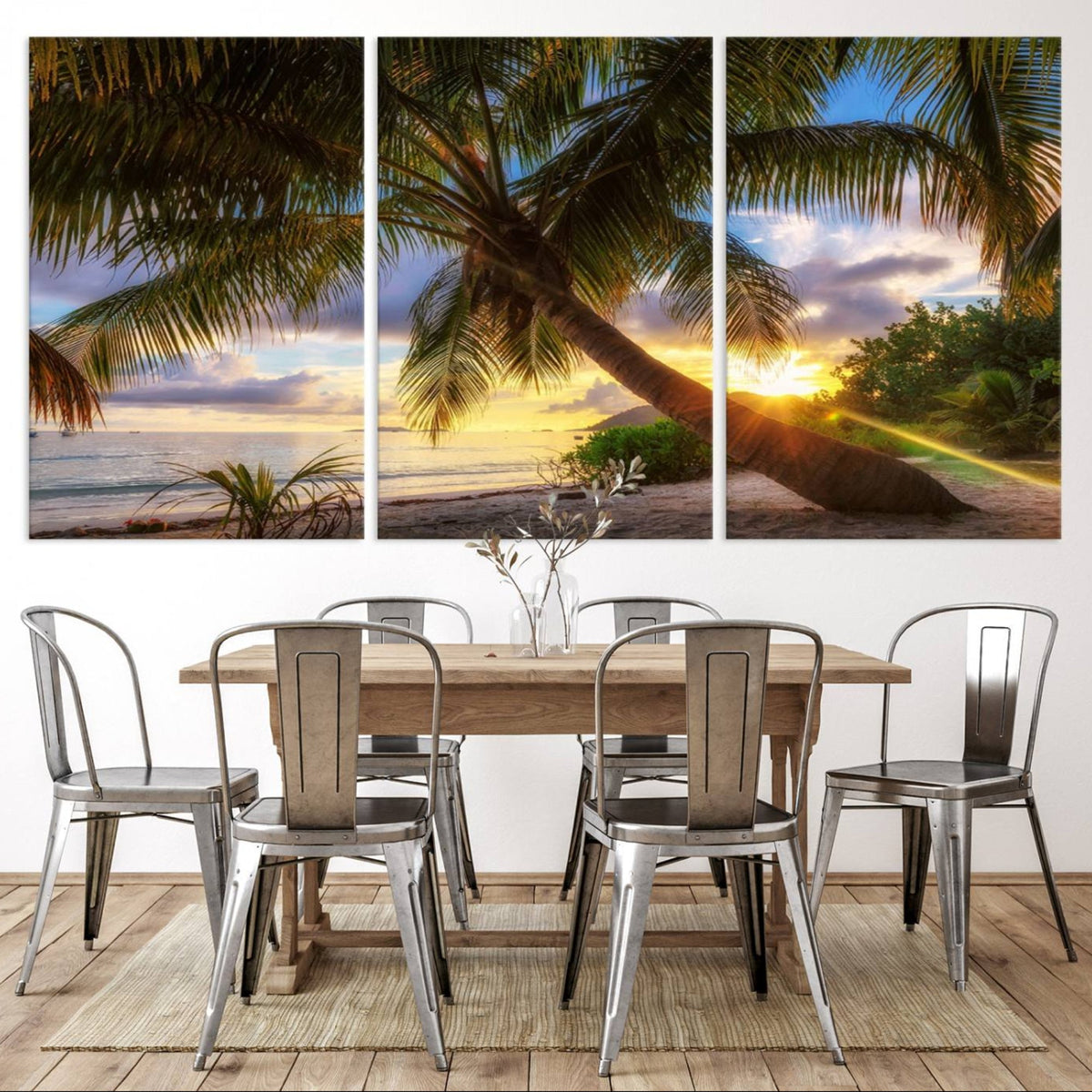 Coastal Sunset Palm Tree Giclee Canvas Print – Tropical