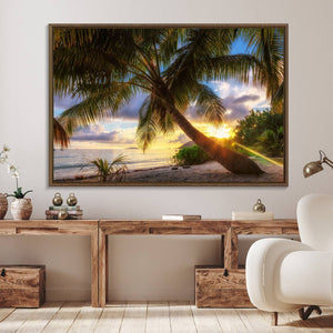 Coastal Sunset Palm Tree Giclee Canvas Print – Tropical