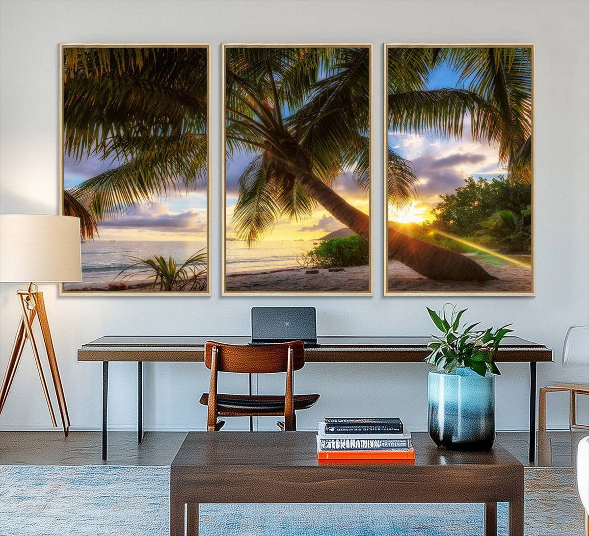 Coastal Sunset Palm Tree Giclee Canvas Print – Tropical