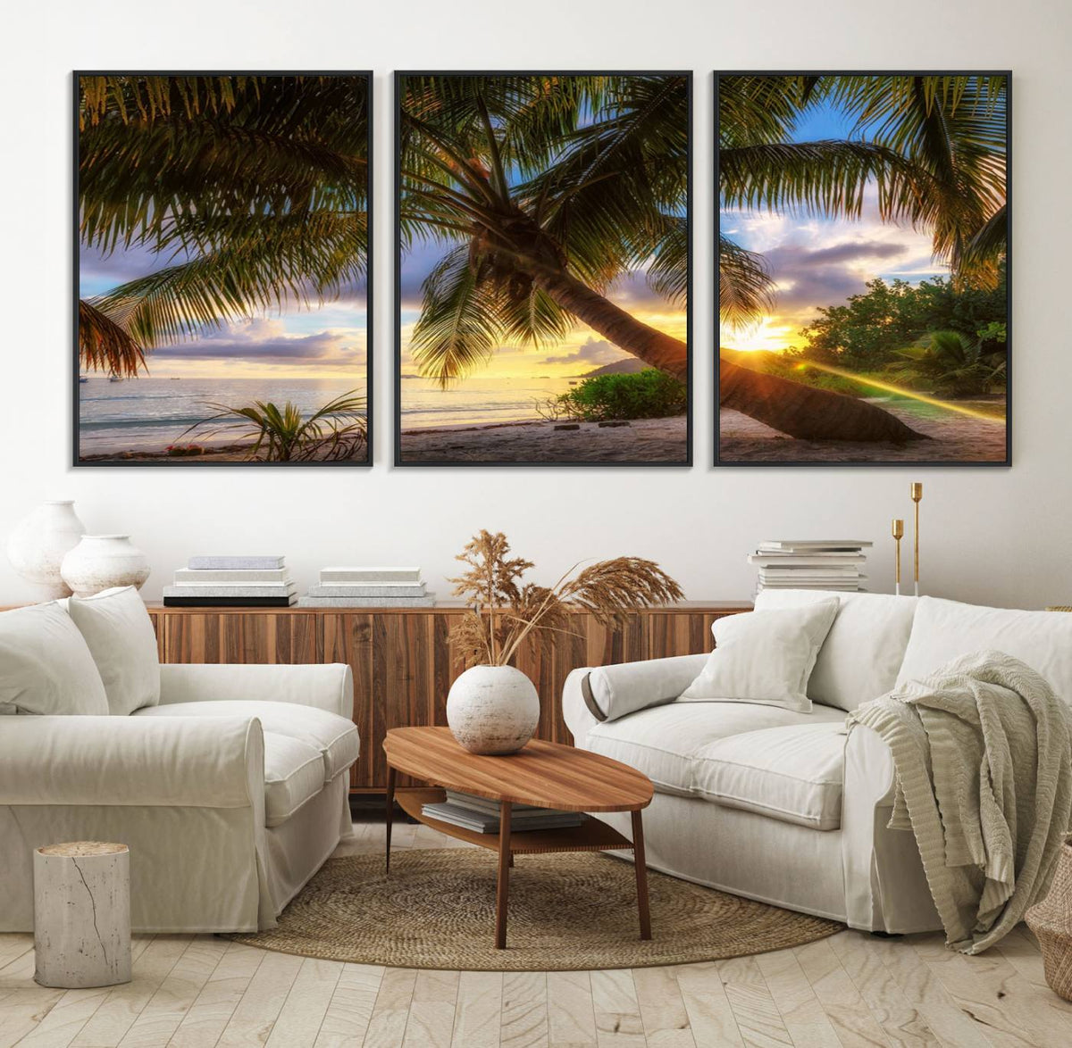 Coastal Sunset Palm Tree Giclee Canvas Print – Tropical
