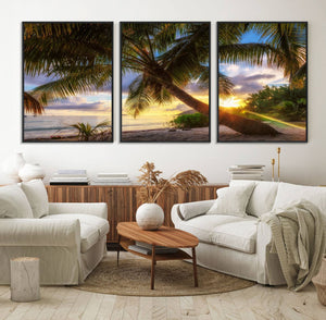 Coastal Sunset Palm Tree Giclee Canvas Print – Tropical