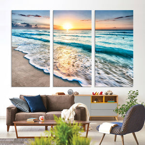 Coastal Sunset Wall Art Canvas, Ocean Beach Canvas Wall Art