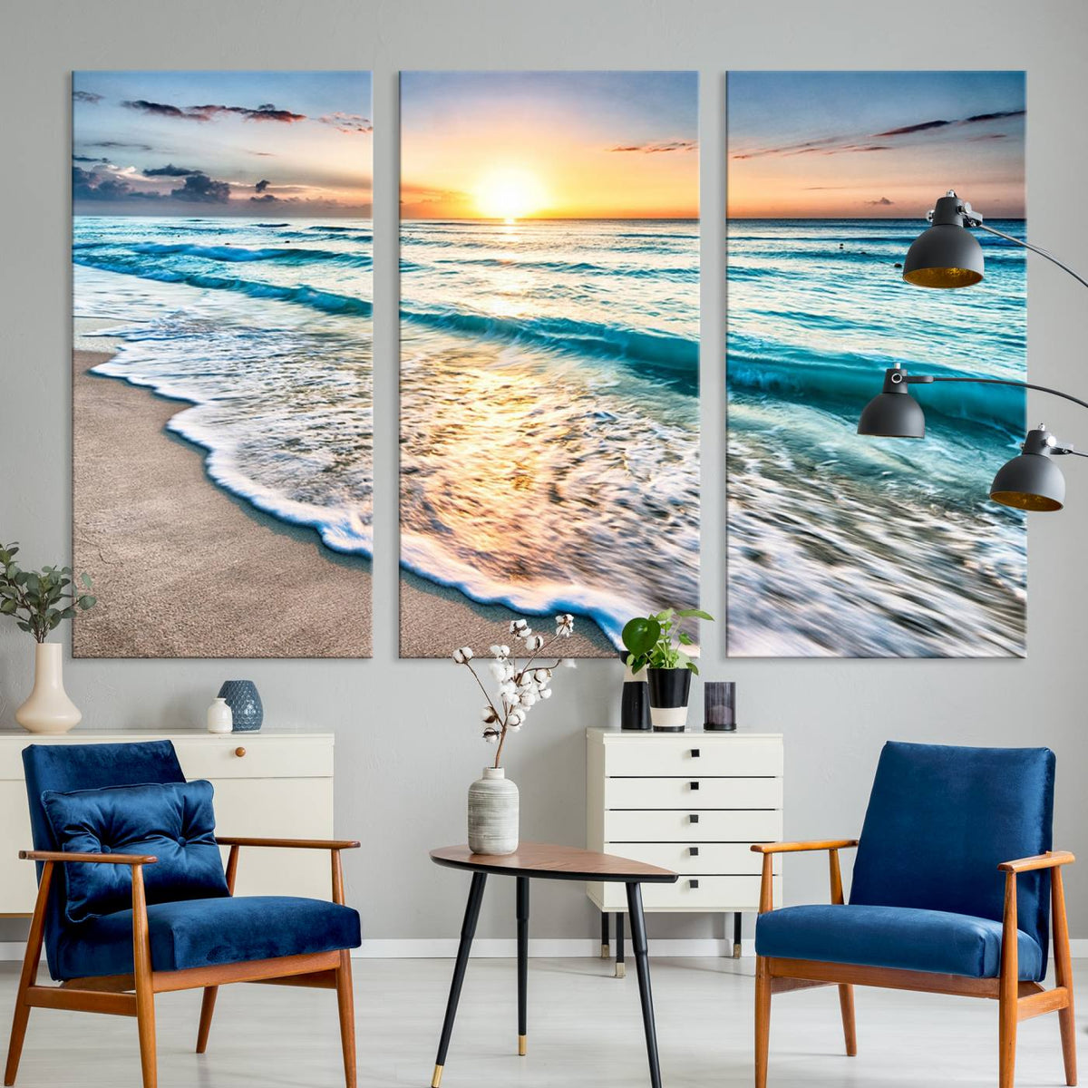 Coastal Sunset Wall Art Canvas, Ocean Beach Canvas Wall Art