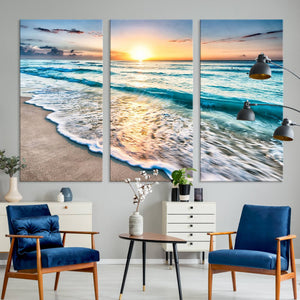 Coastal Sunset Wall Art Canvas, Ocean Beach Canvas Wall Art
