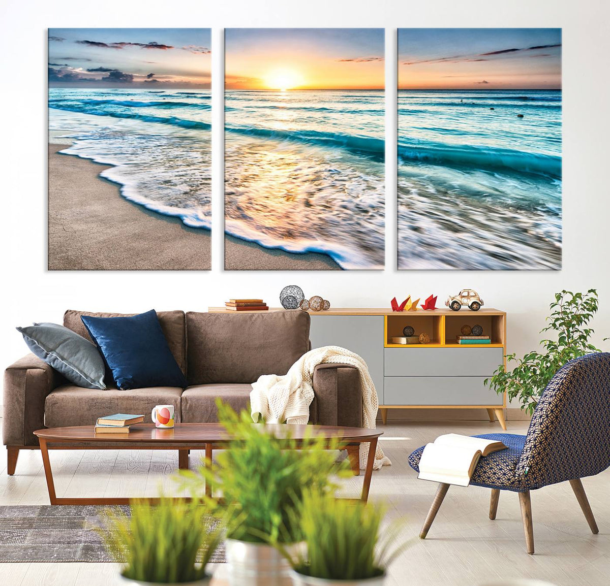 Coastal Sunset Wall Art Canvas, Ocean Beach Canvas Wall Art