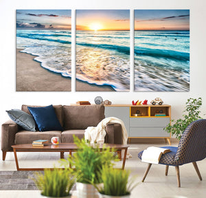 Coastal Sunset Wall Art Canvas, Ocean Beach Canvas Wall Art