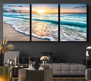 Coastal Sunset Wall Art Canvas, Ocean Beach Canvas Wall Art