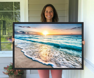 Coastal Sunset Wall Art Canvas, Ocean Beach Canvas Wall Art