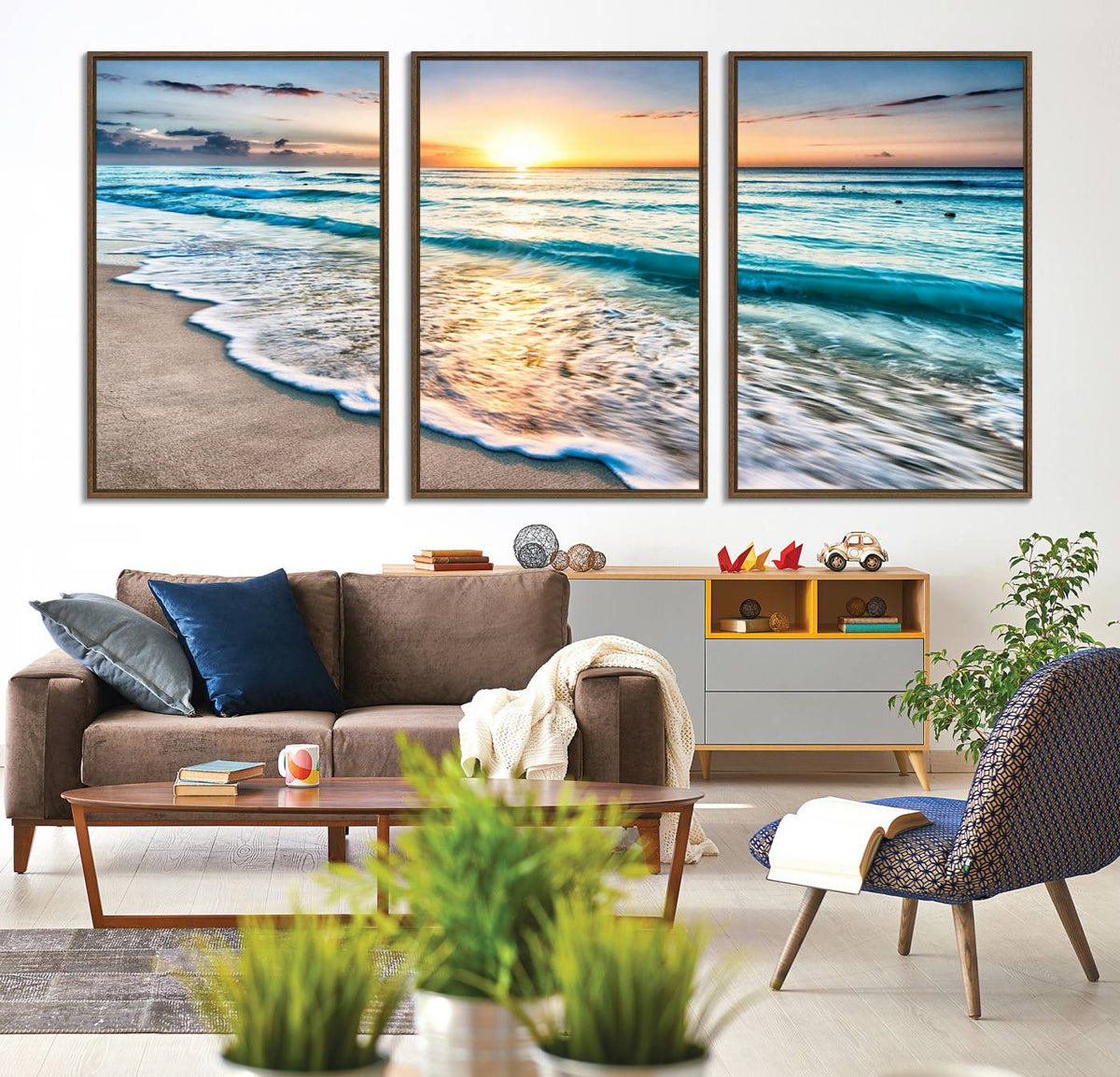 Coastal Sunset Wall Art Canvas, Ocean Beach Canvas Wall Art