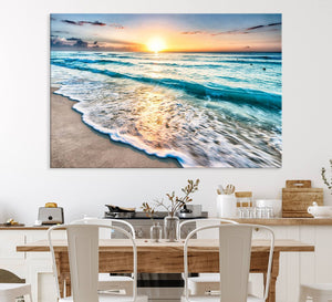 Coastal Sunset Wall Art Canvas, Ocean Beach Canvas Wall Art