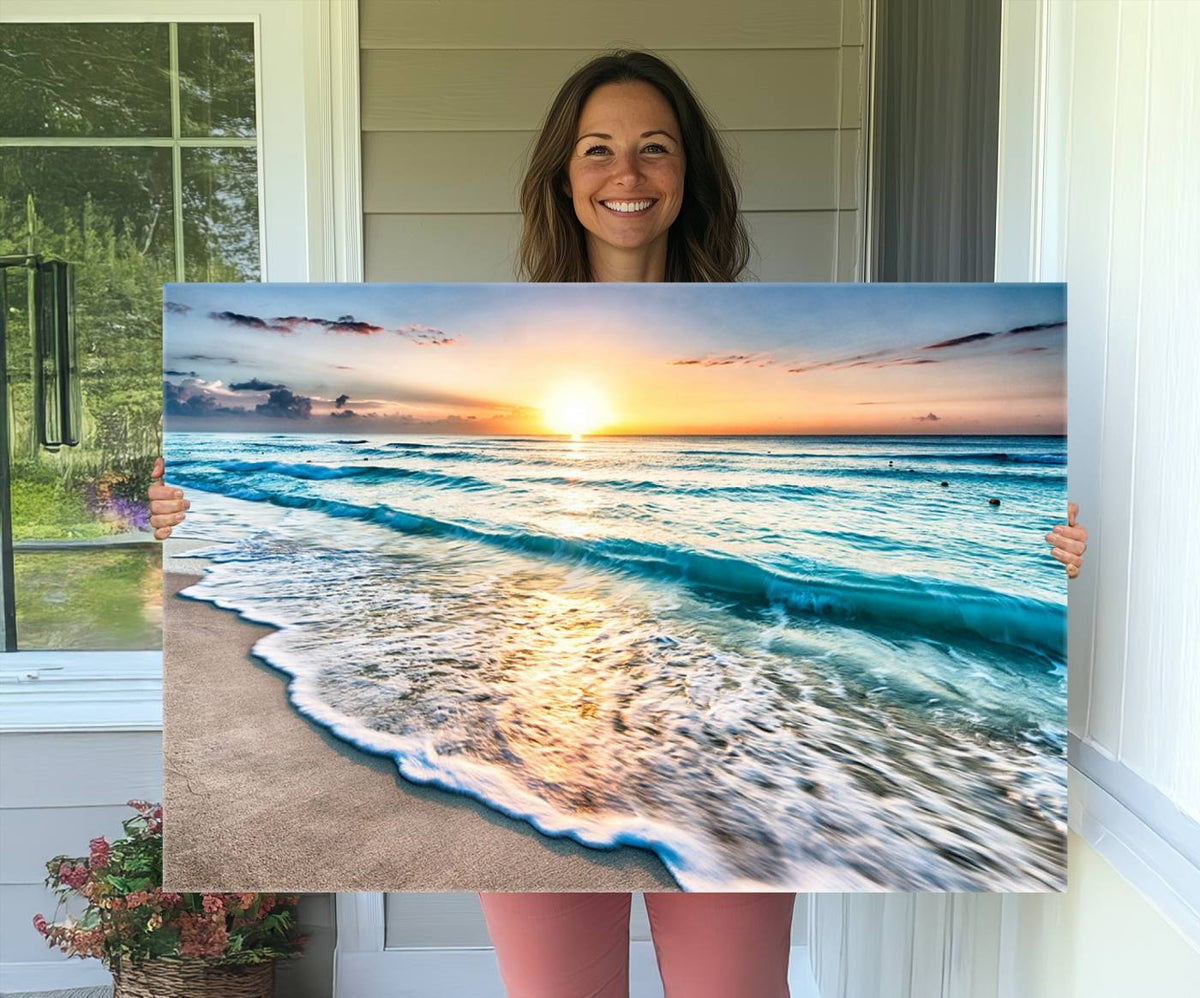 Coastal Sunset Wall Art Canvas, Ocean Beach Canvas Wall Art