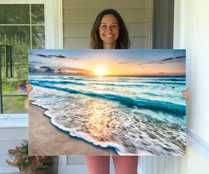 Coastal Sunset Wall Art Canvas, Ocean Beach Canvas Wall Art
