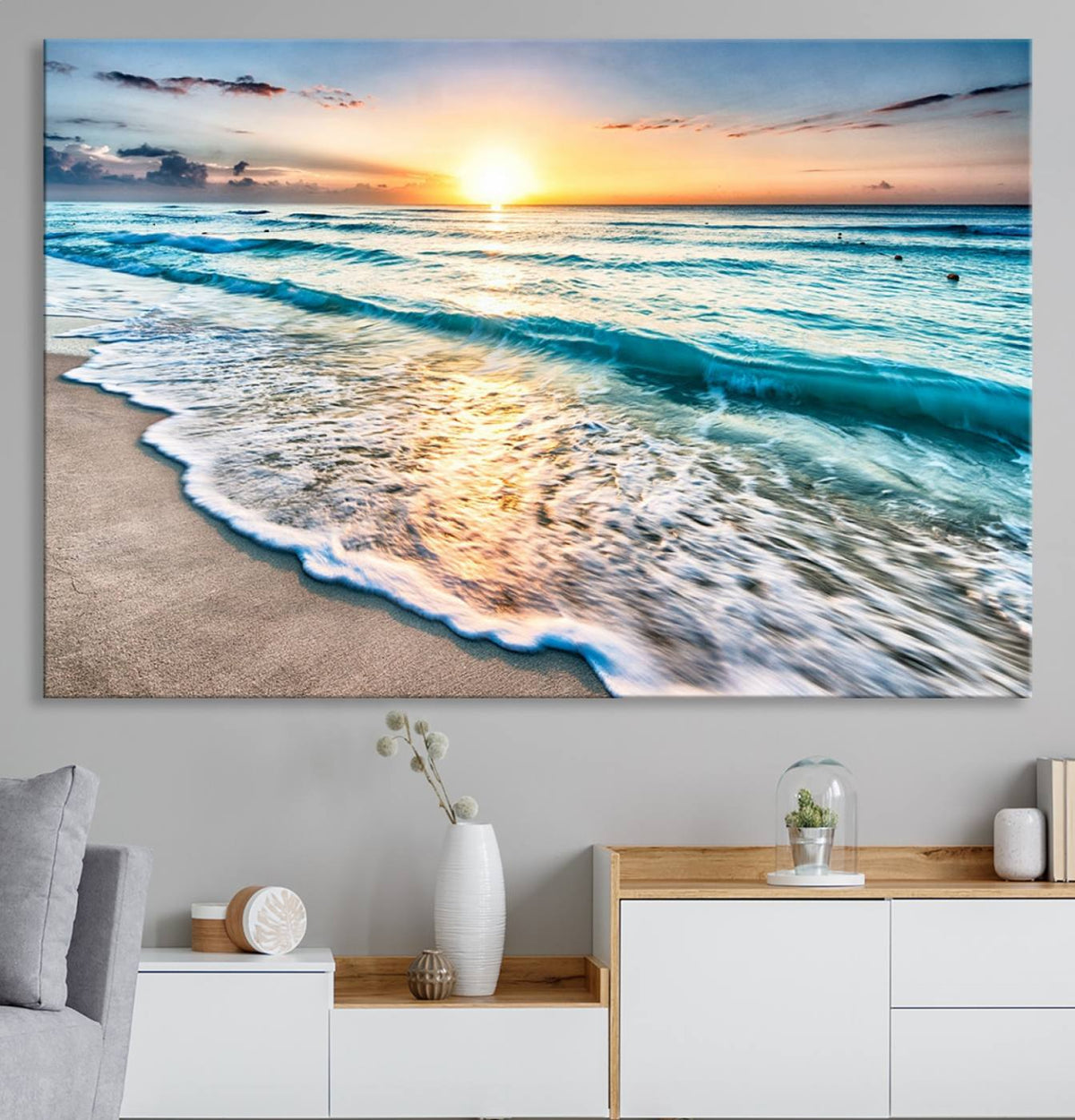Coastal Sunset Wall Art Canvas, Ocean Beach Canvas Wall Art