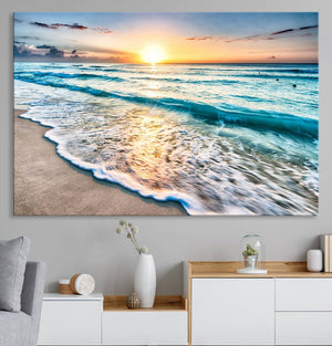 Coastal Sunset Wall Art Canvas, Ocean Beach Canvas Wall Art