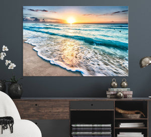 Coastal Sunset Wall Art Canvas, Ocean Beach Canvas Wall Art