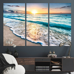 Coastal Sunset Wall Art Canvas, Ocean Beach Canvas Wall Art