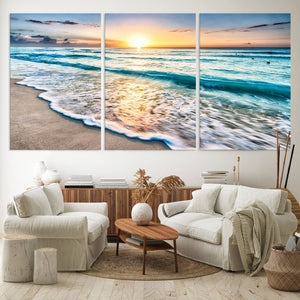 Coastal Sunset Wall Art Canvas, Ocean Beach Canvas Wall Art
