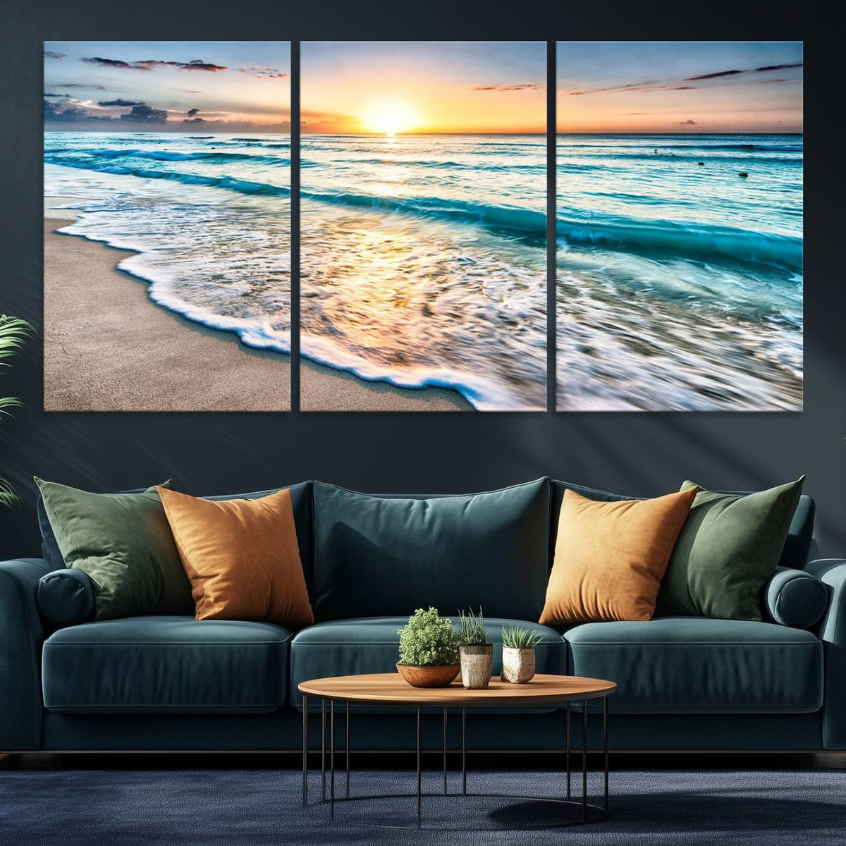 Coastal Sunset Wall Art Canvas, Ocean Beach Canvas Wall Art
