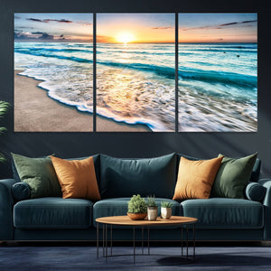 Coastal Sunset Wall Art Canvas, Ocean Beach Canvas Wall Art