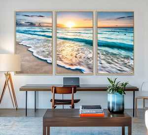 Coastal Sunset Wall Art Canvas, Ocean Beach Canvas Wall Art