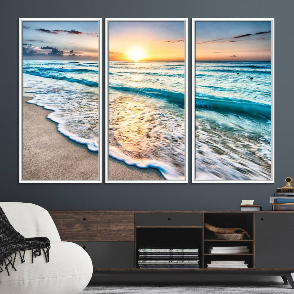 Coastal Sunset Wall Art Canvas, Ocean Beach Canvas Wall Art