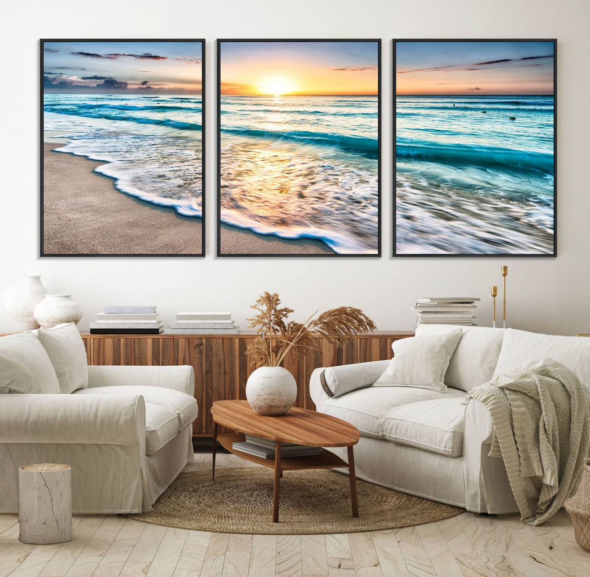 Coastal Sunset Wall Art Canvas, Ocean Beach Canvas Wall Art
