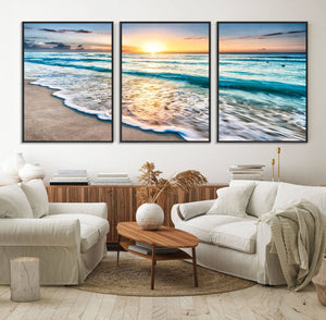 Coastal Sunset Wall Art Canvas, Ocean Beach Canvas Wall Art