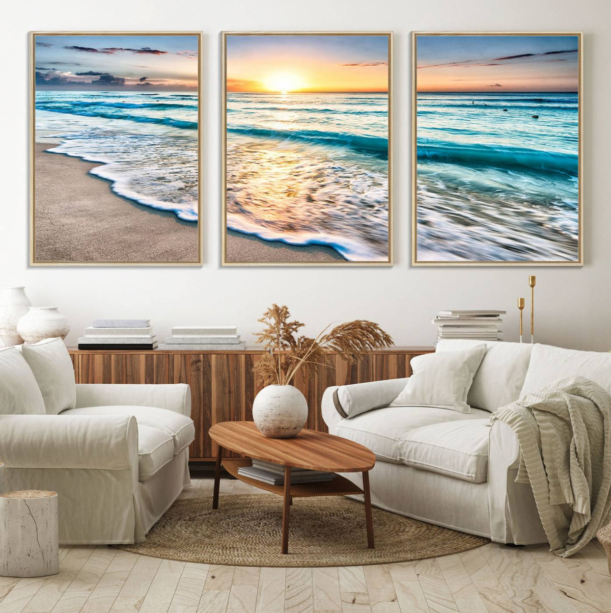Coastal Sunset Wall Art Canvas, Ocean Beach Canvas Wall Art