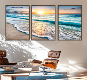 Coastal Sunset Wall Art Canvas, Ocean Beach Canvas Wall Art