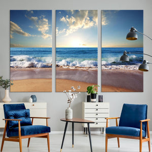 Coastal Tropical Beach Sunset Canvas Wall Art Print
