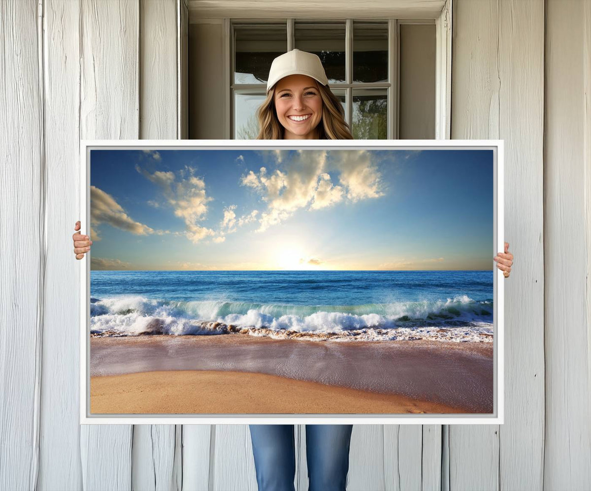 Coastal Tropical Beach Sunset Canvas Wall Art Print