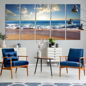 Coastal Tropical Beach Sunset Canvas Wall Art Print