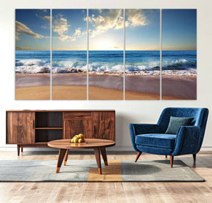 Coastal Tropical Beach Sunset Canvas Wall Art Print