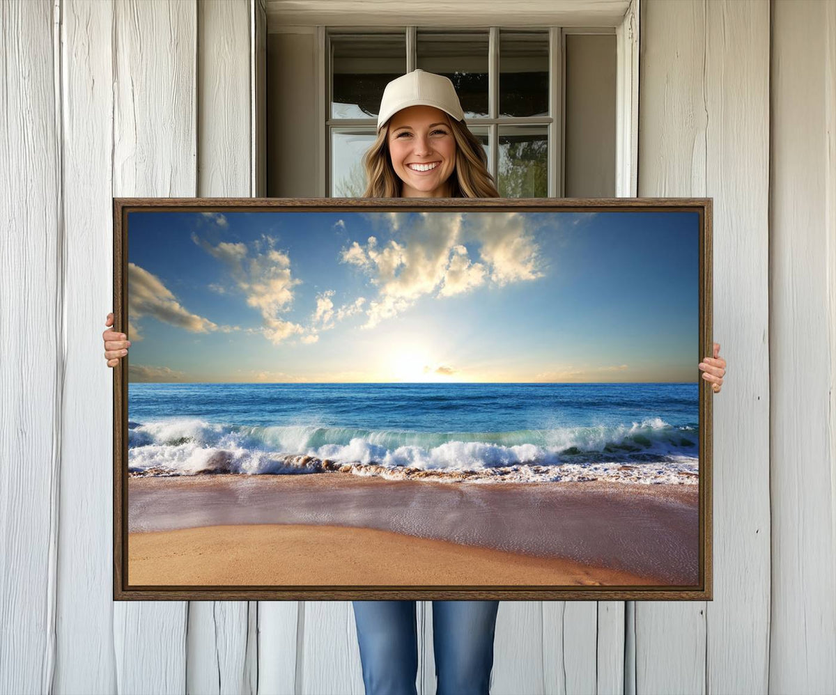 Coastal Tropical Beach Sunset Canvas Wall Art Print