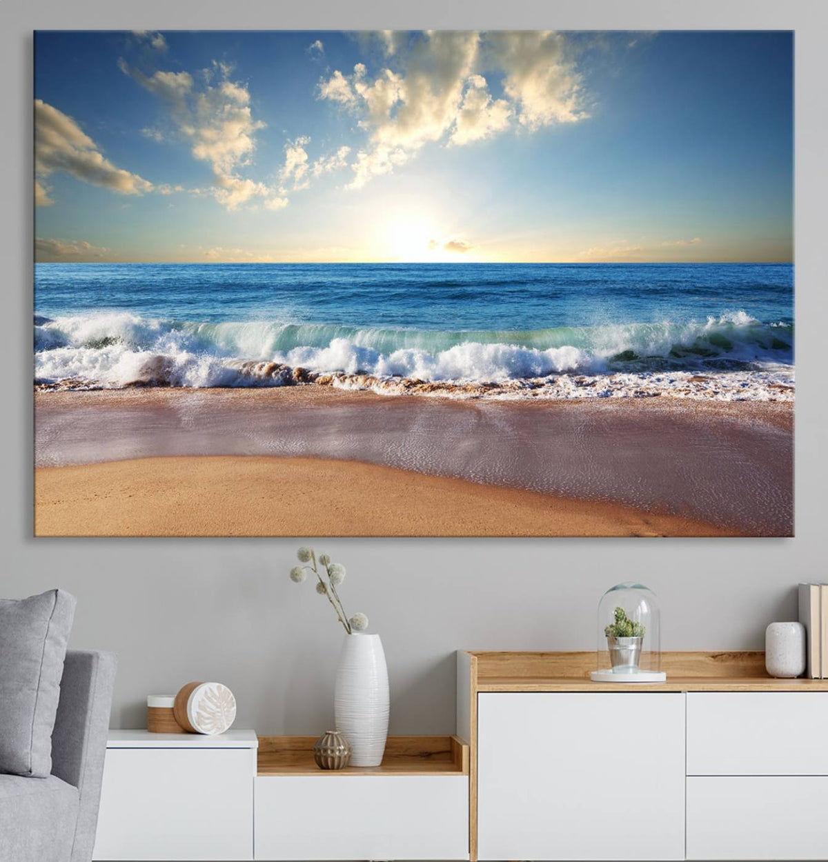 Coastal Tropical Beach Sunset Canvas Wall Art Print