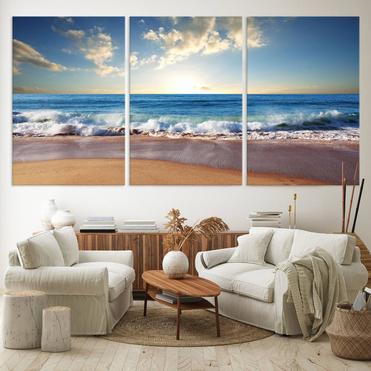 Coastal Tropical Beach Sunset Canvas Wall Art Print