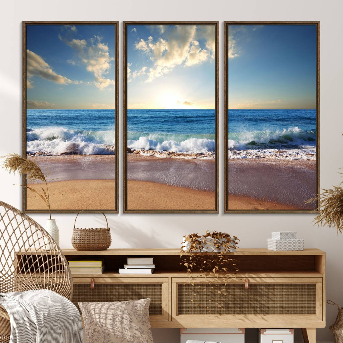 Coastal Tropical Beach Sunset Canvas Wall Art Print